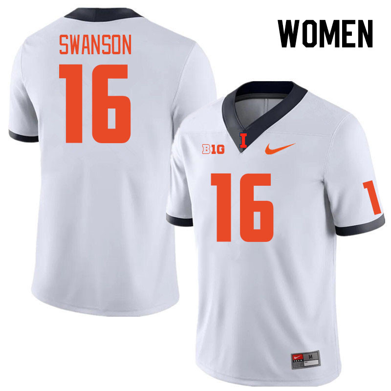 Women #16 Cal Swanson Illinois Fighting Illini College Football Jerseys Stitched Sale-White